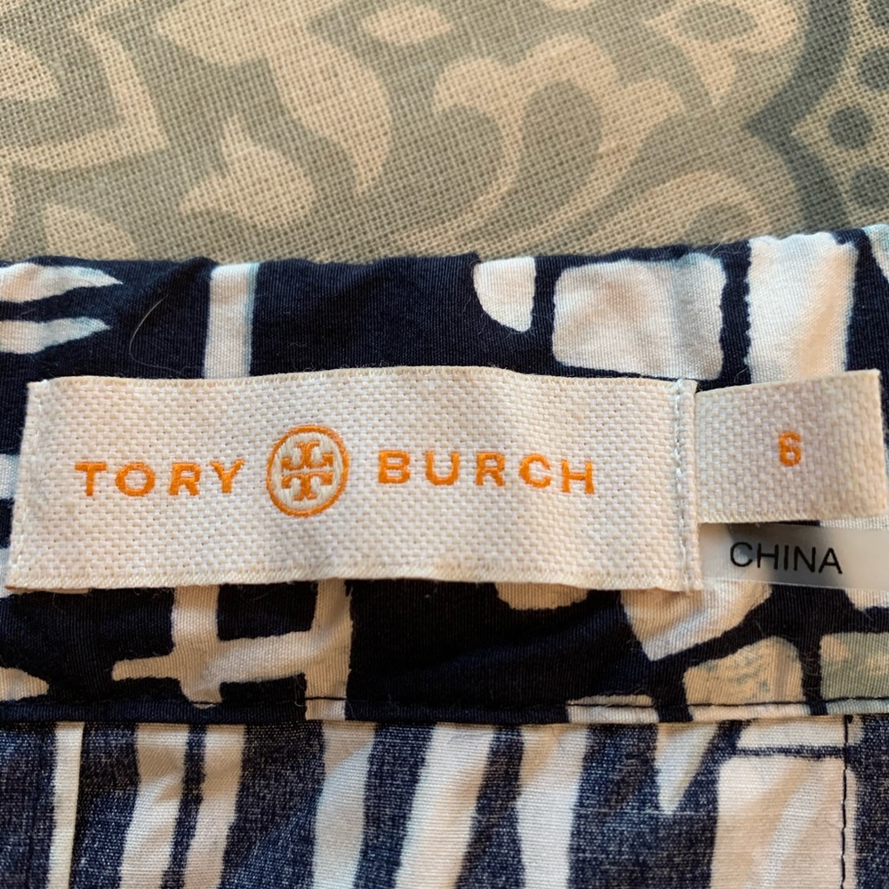 Tory Burch Navy and White Printed A-Line Skirt - Picture 12 of 16